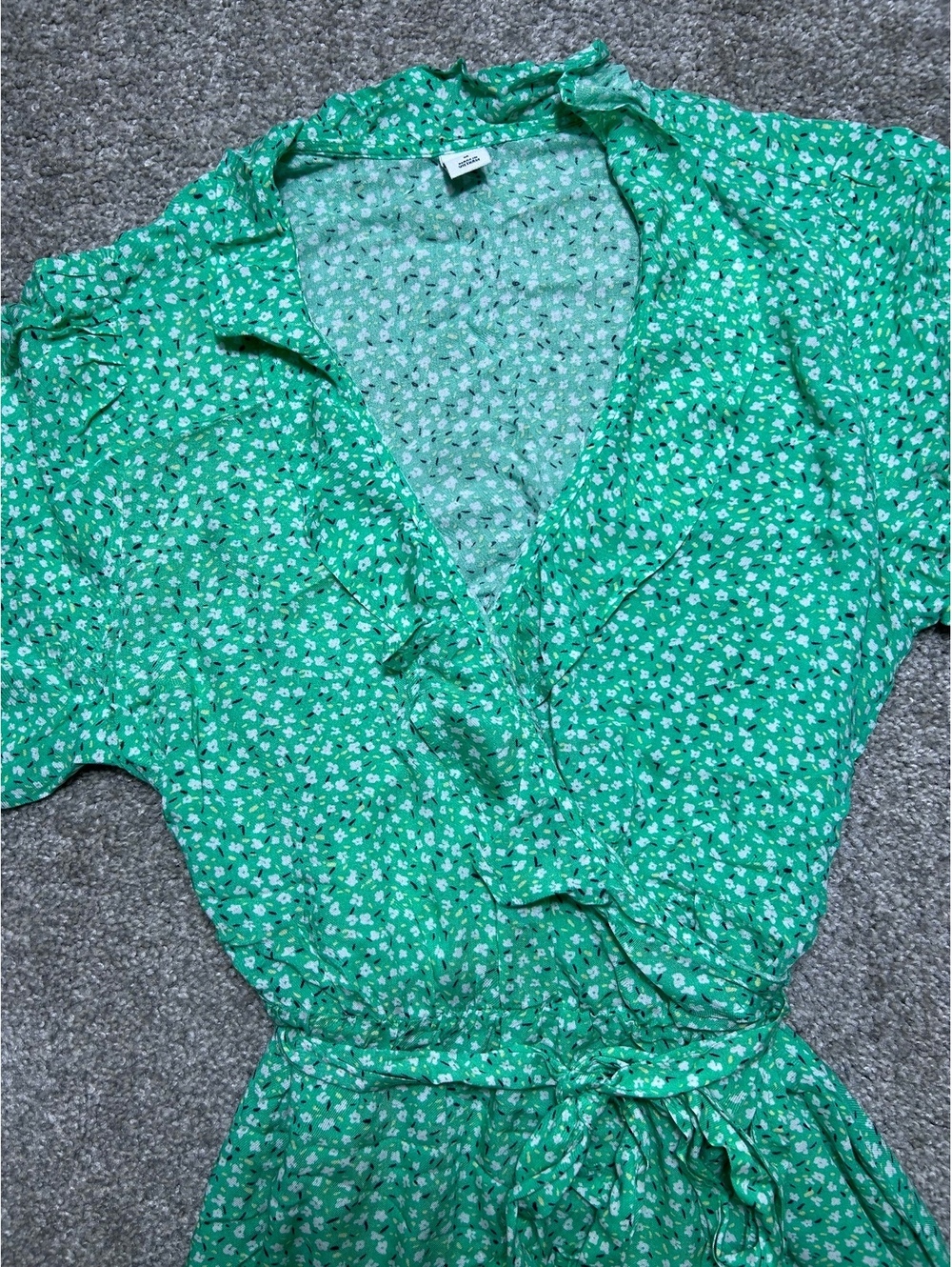 Old Navy Green Floral Wrap Midi Dress Women’s Medium Ruffle V-Neck Casual - Picture 11 of 11
